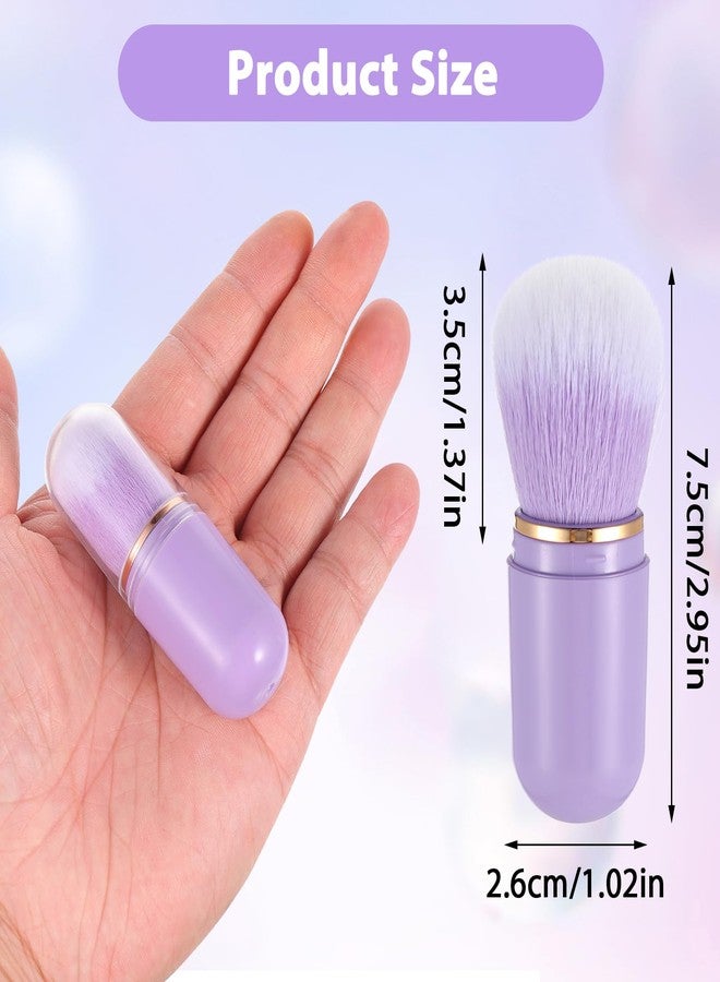 Yuanchu Retractable Kabuki Makeup Brushes, 2 Pcs Travel Makeup Brushes Blush Brushes Cute Powder Brush Foundation Brush for Liquid Foundation Pressed Powder Contouring Cream(Green+Purple) - Image 5
